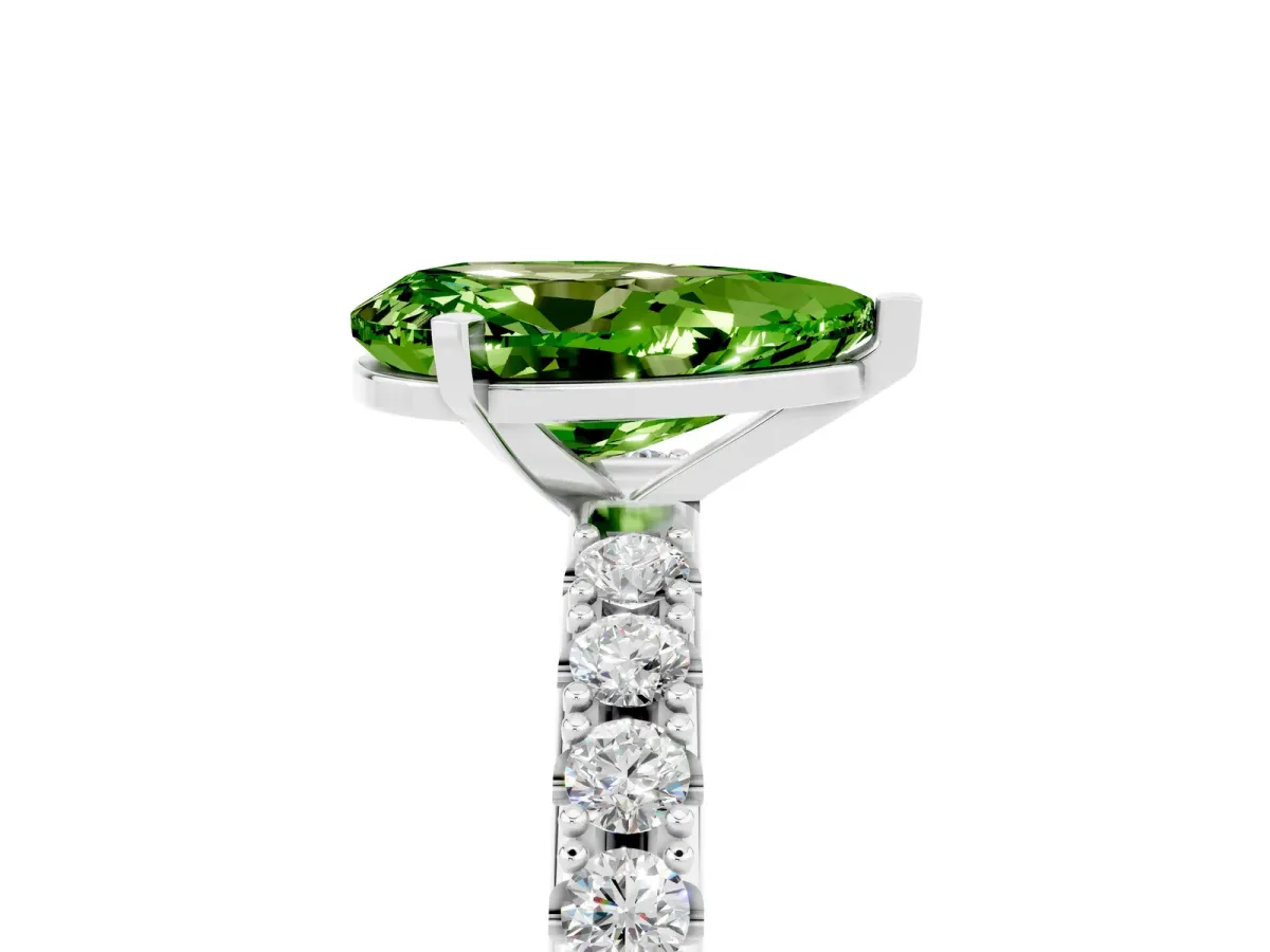 Pear Cut Peridot Solitaire Pavé Band with Four-Prong Setting Platinum