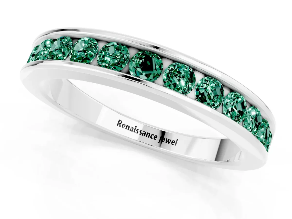 Channel Set Round Green Sapphire Eternity Band White gold