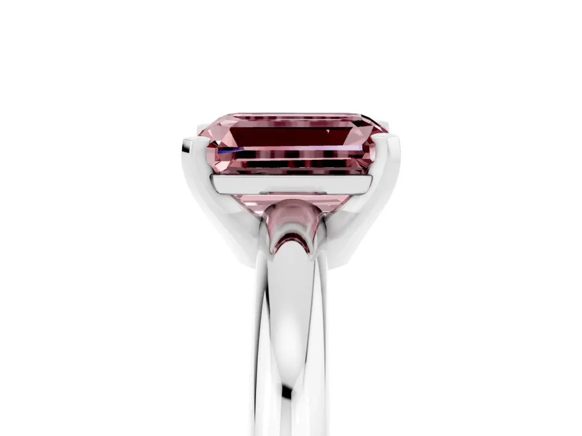 Emerald Cut Morganite Solitaire Engagement Ring with Round Band and Four-Prong Setting Silver