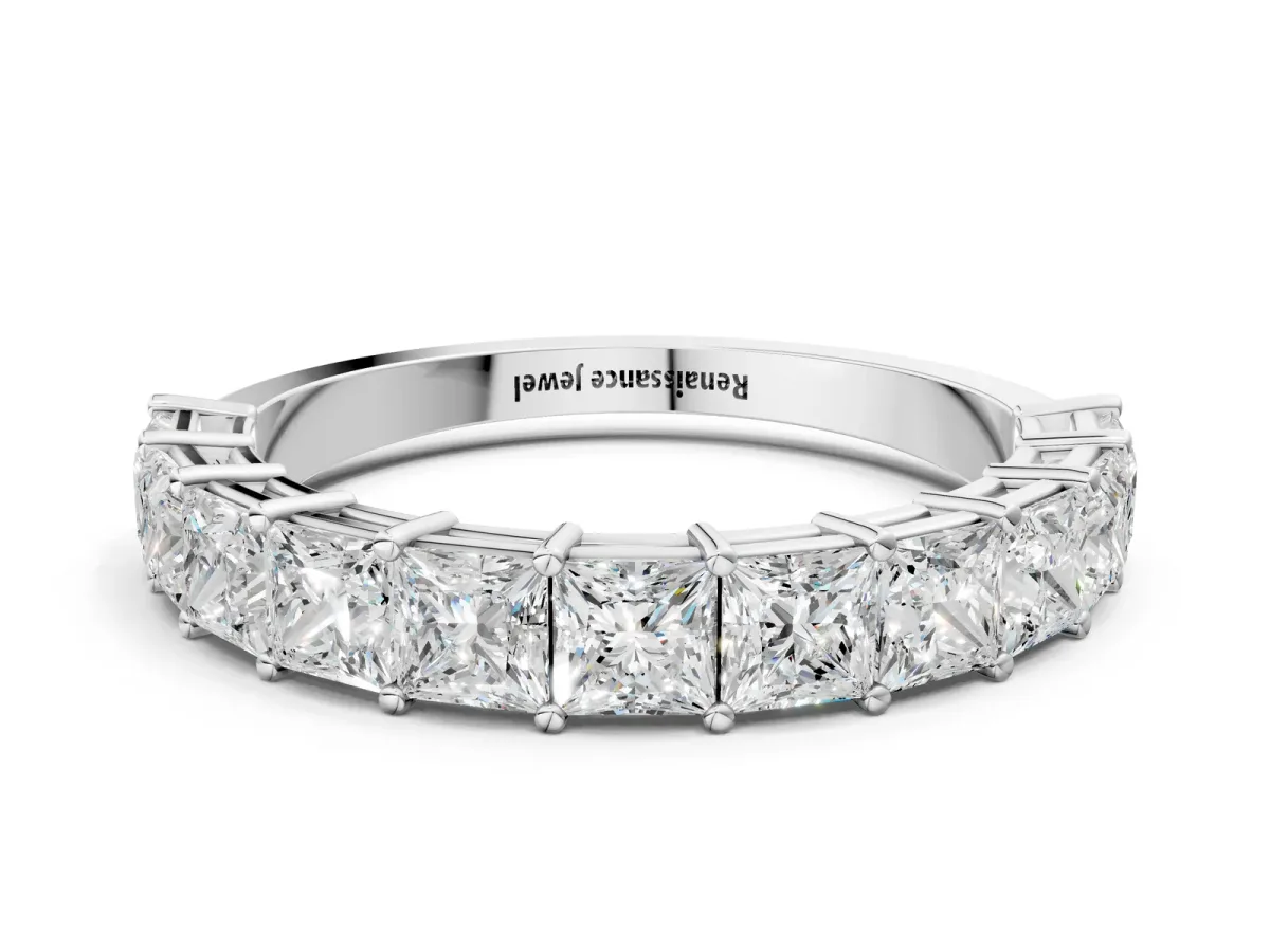 Princess Cut Half Eternity Band with Shared Prong Setting Platinum