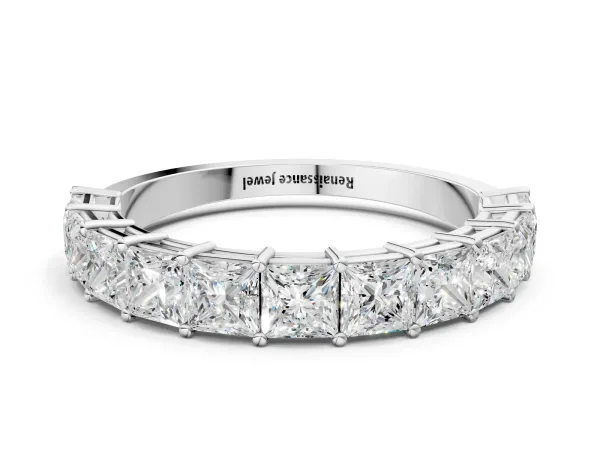 Princess Cut Half Eternity Band with Shared Prong Setting Platinum
