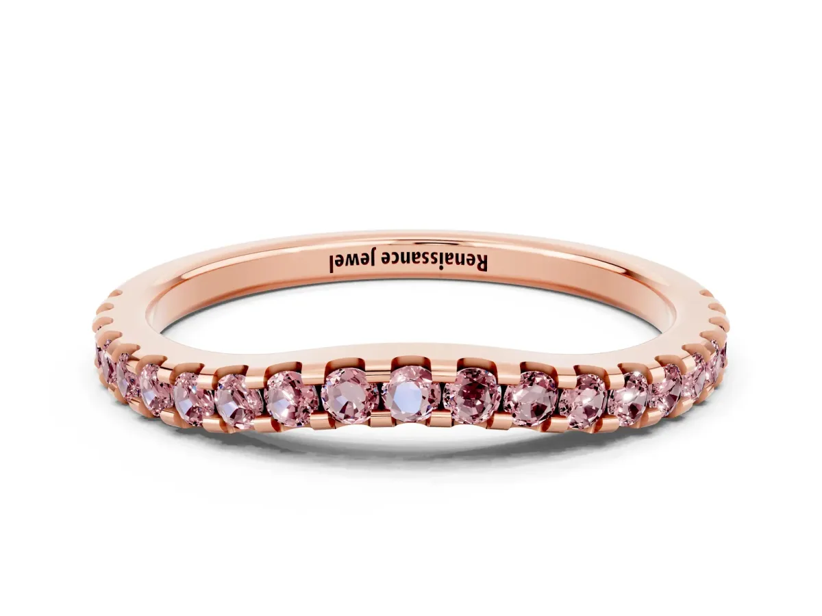Round Morganite Pavé Curved Wedding Band Rose gold
