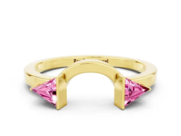 Trillion Pink Sapphire Open Band Ring with Bezel Setting Yellow gold