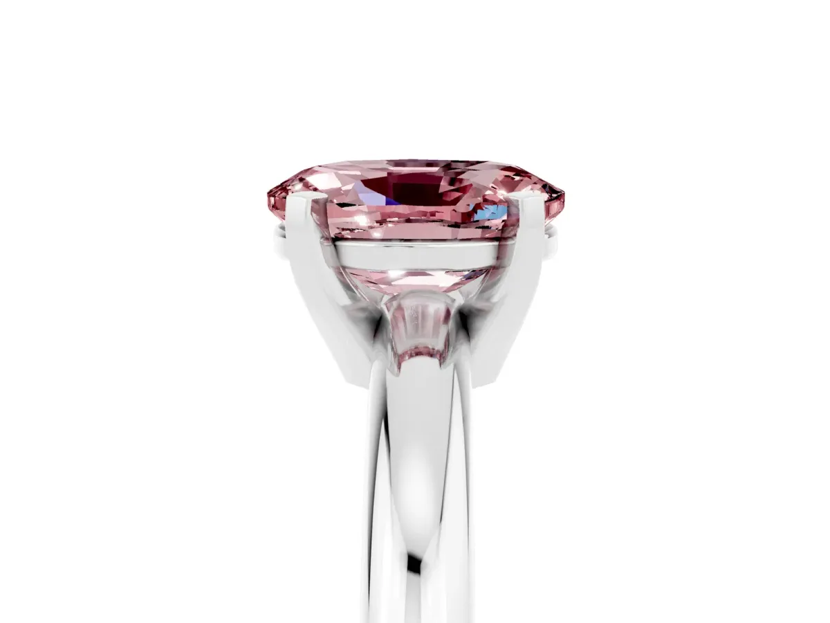 Oval Cut Morganite Solitaire Engagement Ring with Round Band and Four-Prong Setting Silver