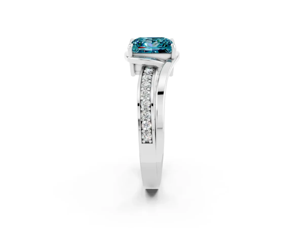 Princess Cut Blue Topaz Solitaire Ring with Split Shank and Prong Setting Platinum