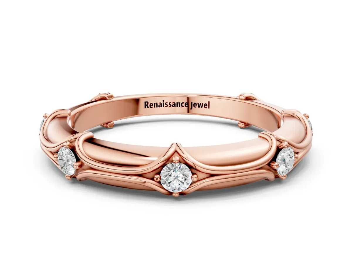 Round Diamond Prong Set Milgrain Eternity Band Rose gold