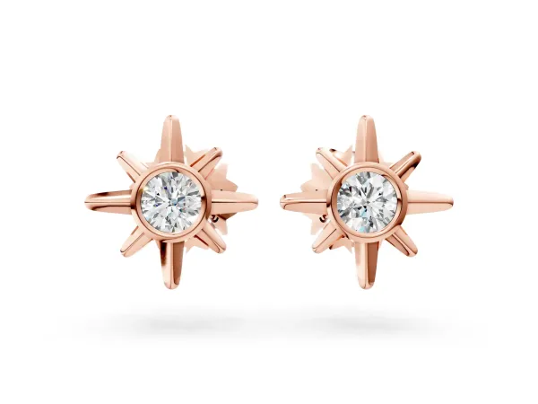 Round Diamond Sol Starburst Stud Earrings Rose gold