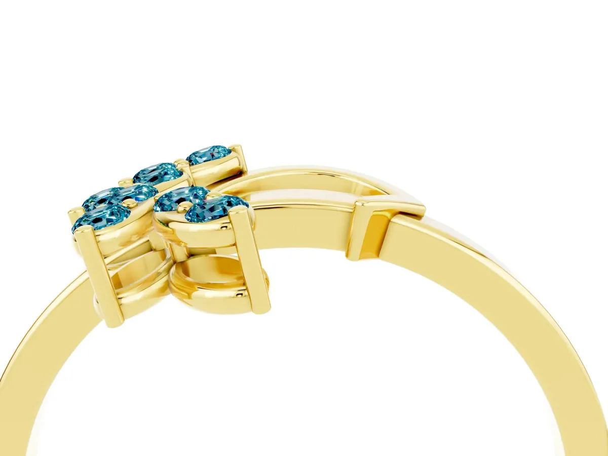 Marquise Blue Topaz Cluster Bypass Ring with Prong Setting Yellow gold