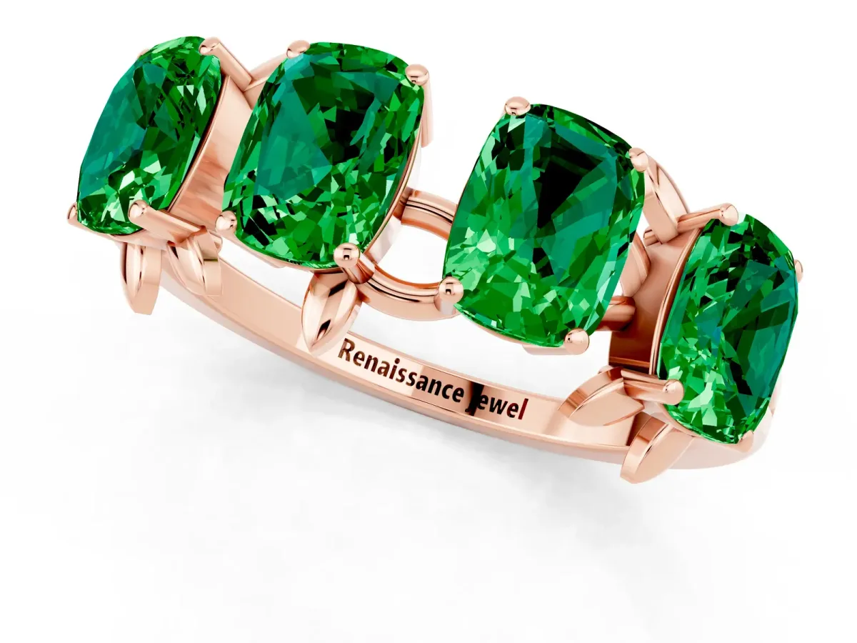 Emerald Cut Emerald Prong-Set Half Eternity Band Rose gold