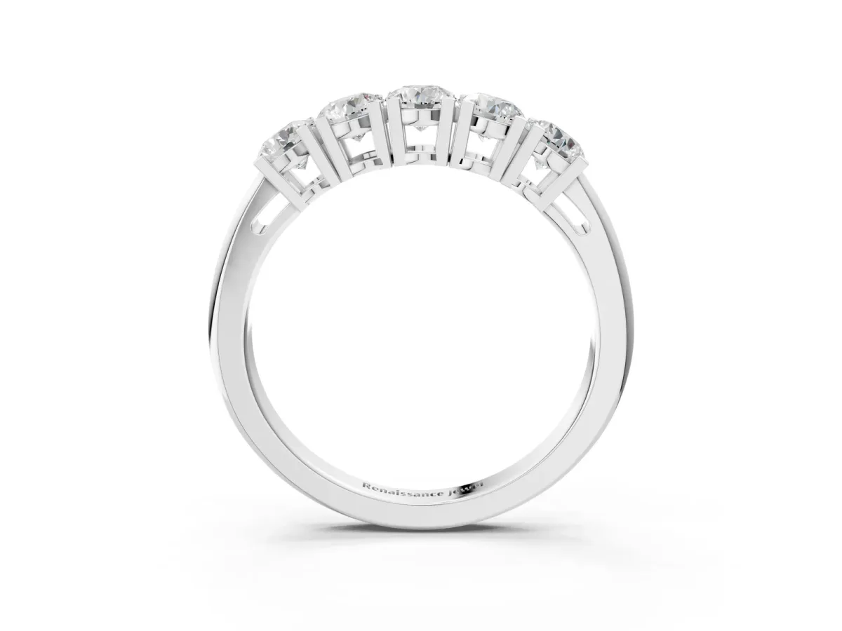 Five-Stone Round Diamond Prong Set White Gold Band Platinum
