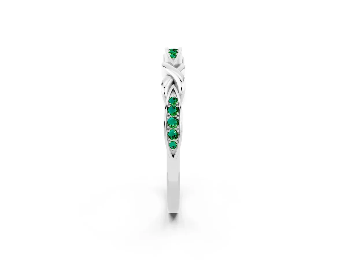 Twisted Marquise Emerald Pavé Band with Shared Prong Setting White gold