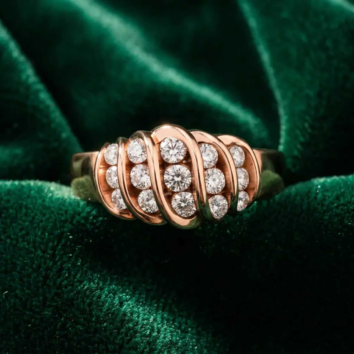 Round Diamond Multi-Row Crossover Band Rose gold
