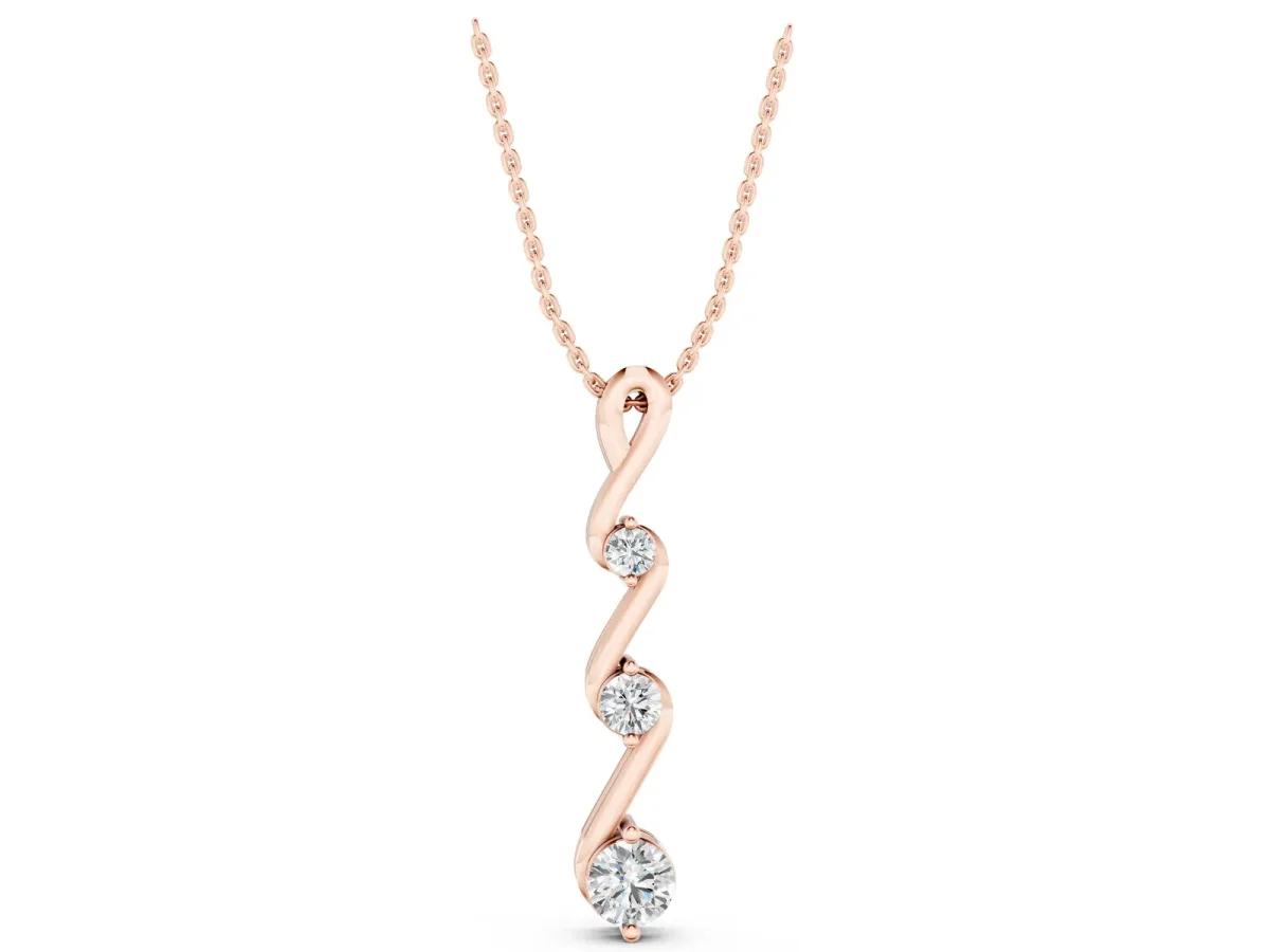 Three-Stone Round Brilliant Prong Set Pendant Rose gold