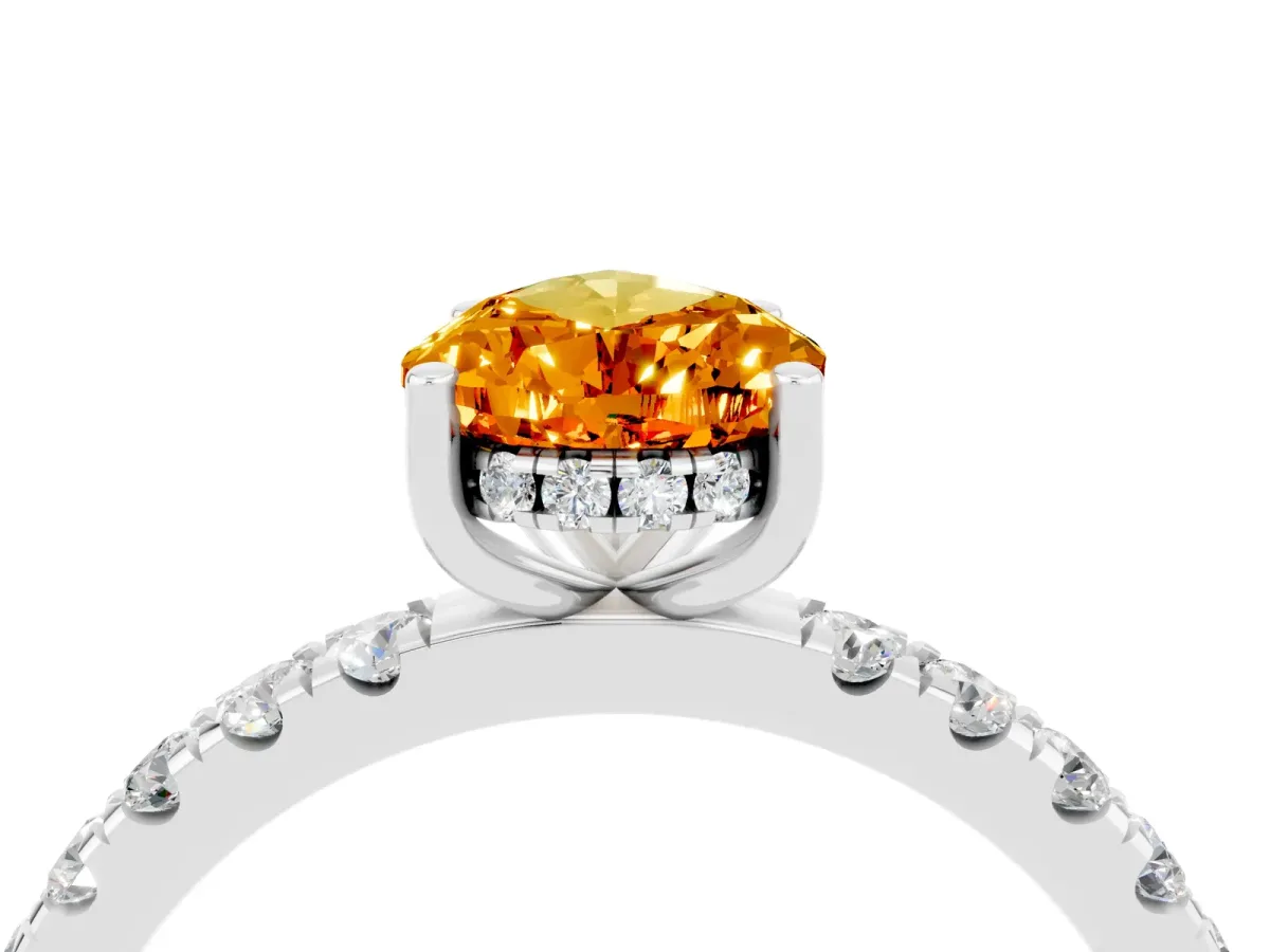 Pear Cut Citrine Pave Band Solitaire Ring with Round and Prong Setting Platinum