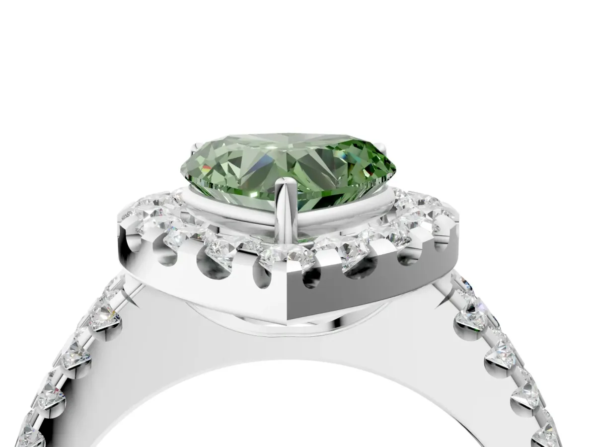 Fancy Green Heart Cut Halo Diamond Split Shank Engagement Ring with Prong Setting Platinum