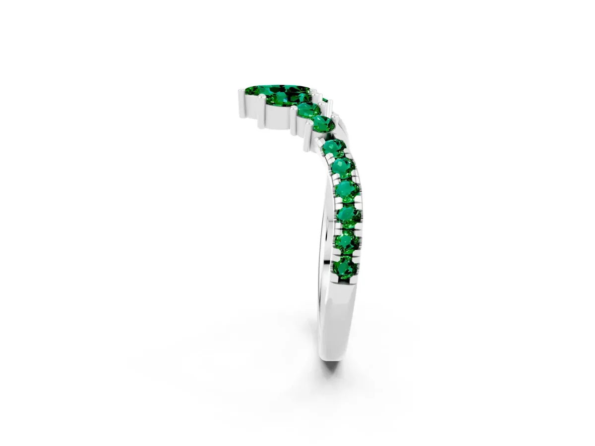 Chevron Marquise and Round Emerald Open Band with Prong Setting Silver