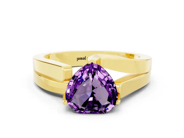 Modern Tension Set Heart Cut Amethyst Solitaire Wide Band Ring Yellow gold