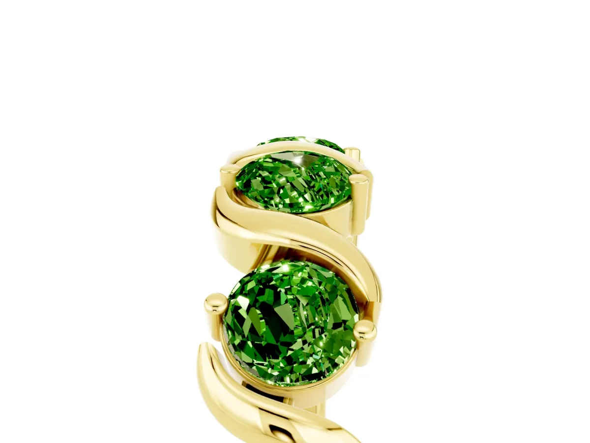 Six-Stone Round Peridot Wave Band with Shared Prong Setting Yellow gold