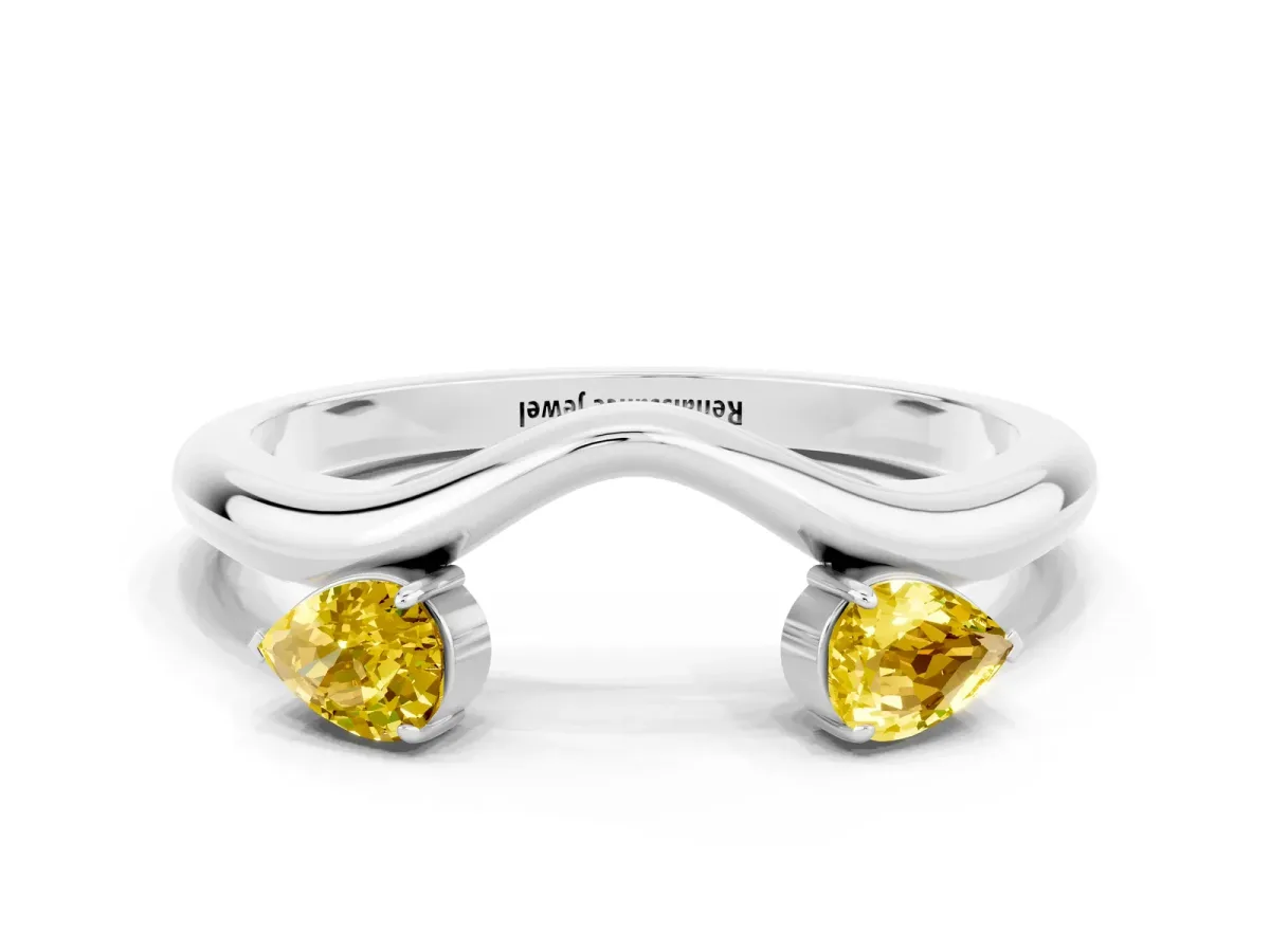 Pear Cut Yellow Sapphire Two-Stone Open Band Ring with Prong Setting Silver