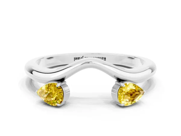 Pear Cut Yellow Sapphire Two-Stone Open Band Ring with Prong Setting Platinum