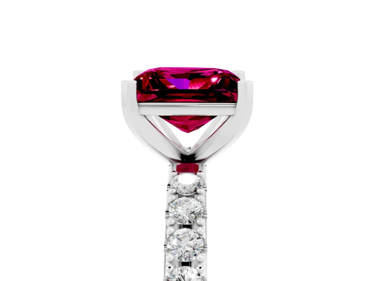 Princess Cut Garnet Solitaire Pavé Band with Four-Prong Setting Silver