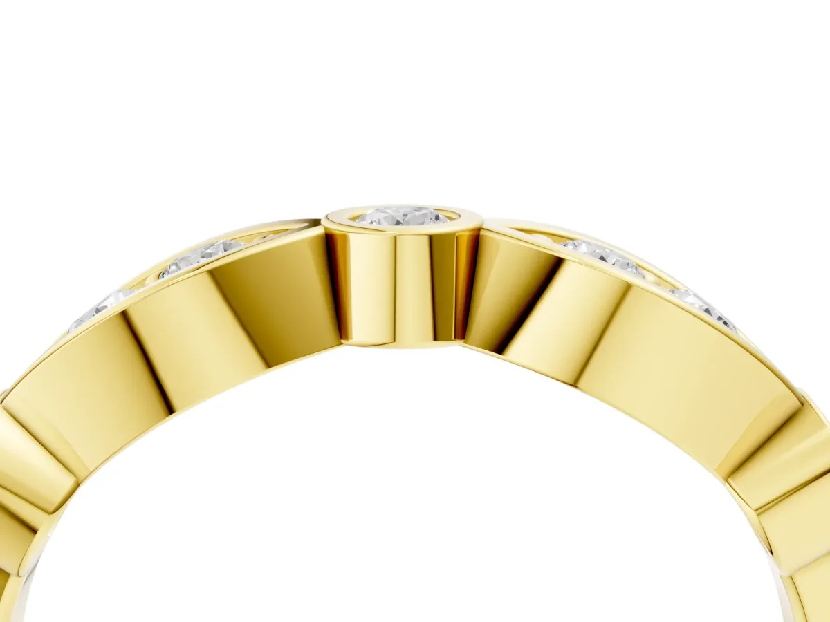 Bezel Set Round Diamond Marquise Band Yellow gold