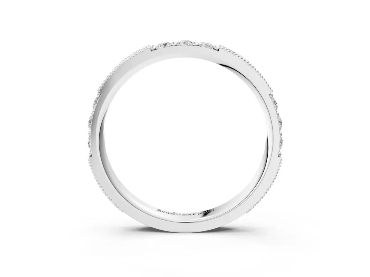 Milgrain Round Diamond Pavé Channel Set White Gold Band Silver