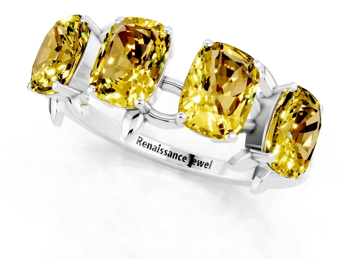 Emerald Cut Yellow Sapphire Prong-Set Half Eternity Band Silver