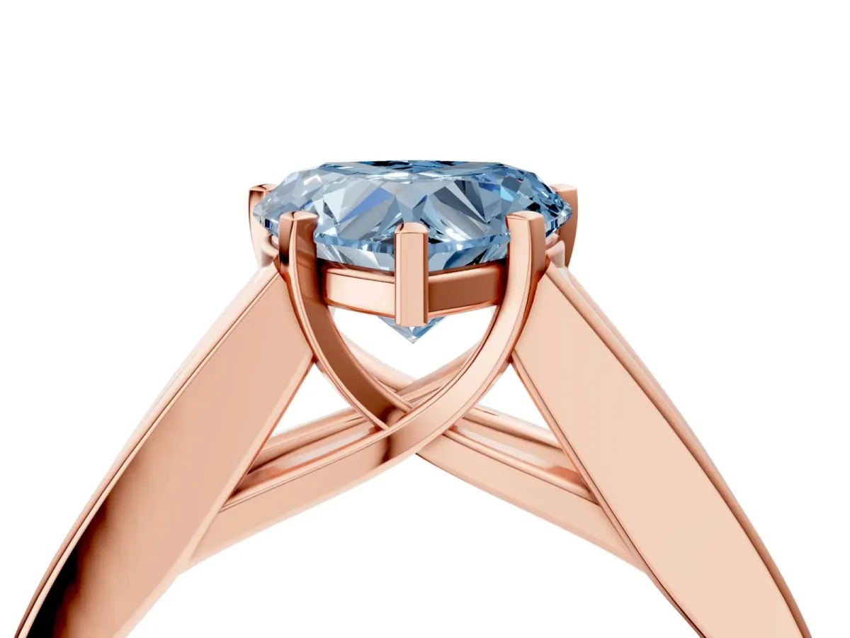 Fancy Blue Heart Cut Cut Channel Set Solitaire Ring with Four-Prong Setting Rose gold