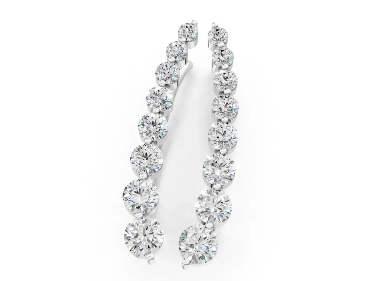 Round Diamond Climber Earrings with Prong Setting on Curved Band Silver