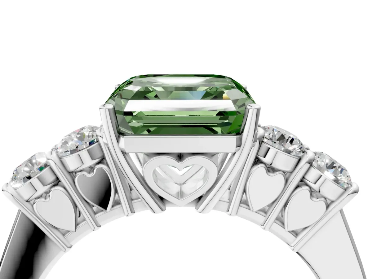 Fancy Green Asscher Cut Cut Diamond Five-Stone Prong Set White Gold Ring Platinum