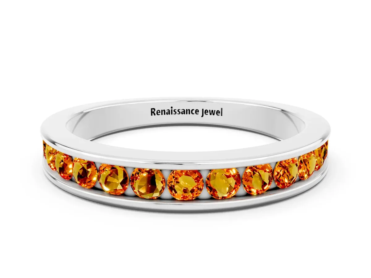 Channel Set Round Citrine Eternity Band Silver