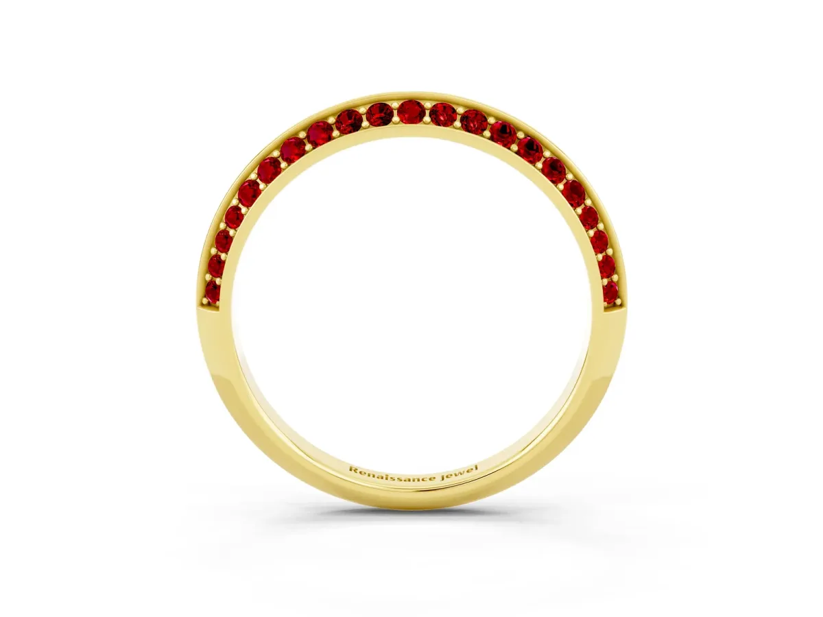 Double Row Pavé Round Ruby Eternity Band with Channel Setting Yellow gold