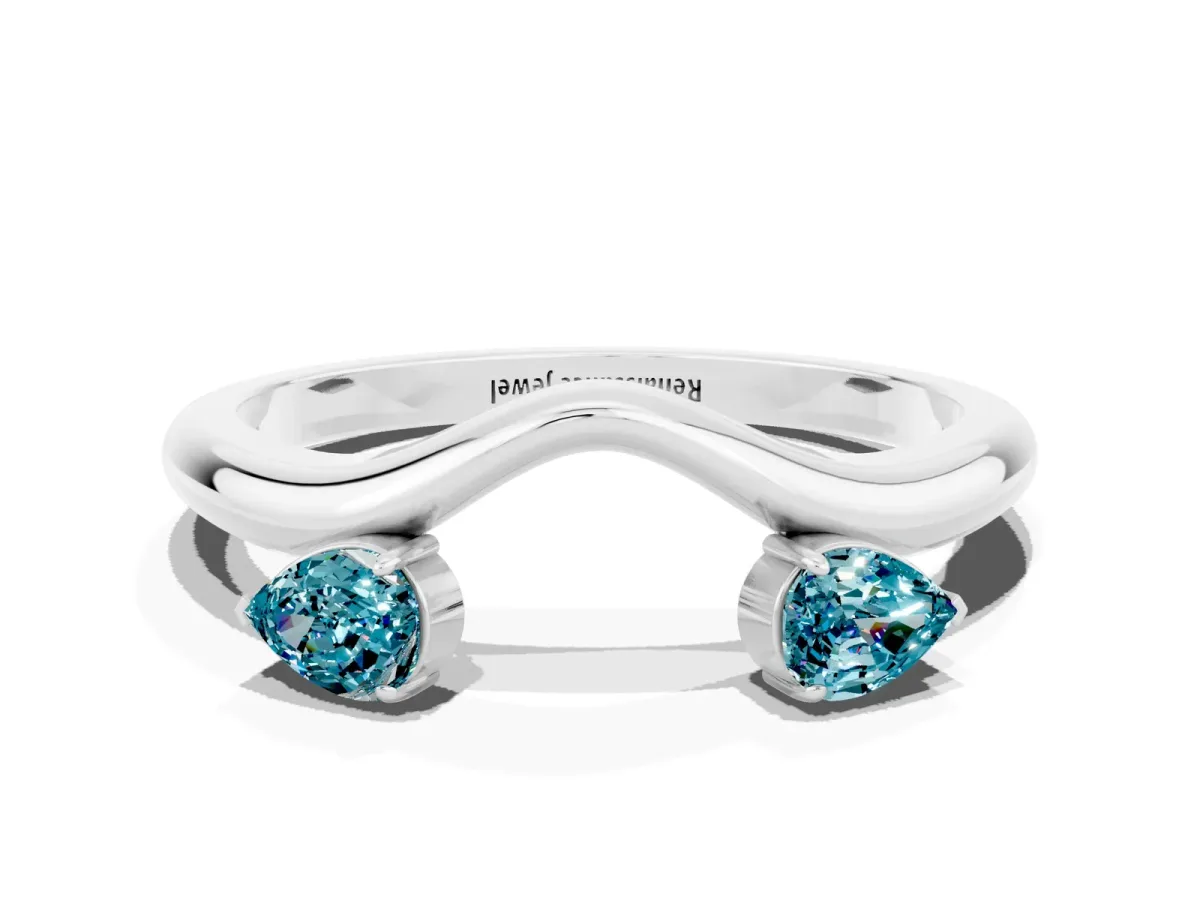 Pear Cut Blue Topaz Two-Stone Open Band Ring with Prong Setting Silver