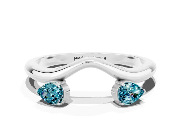 Pear Cut Blue Topaz Two-Stone Open Band Ring with Prong Setting Platinum