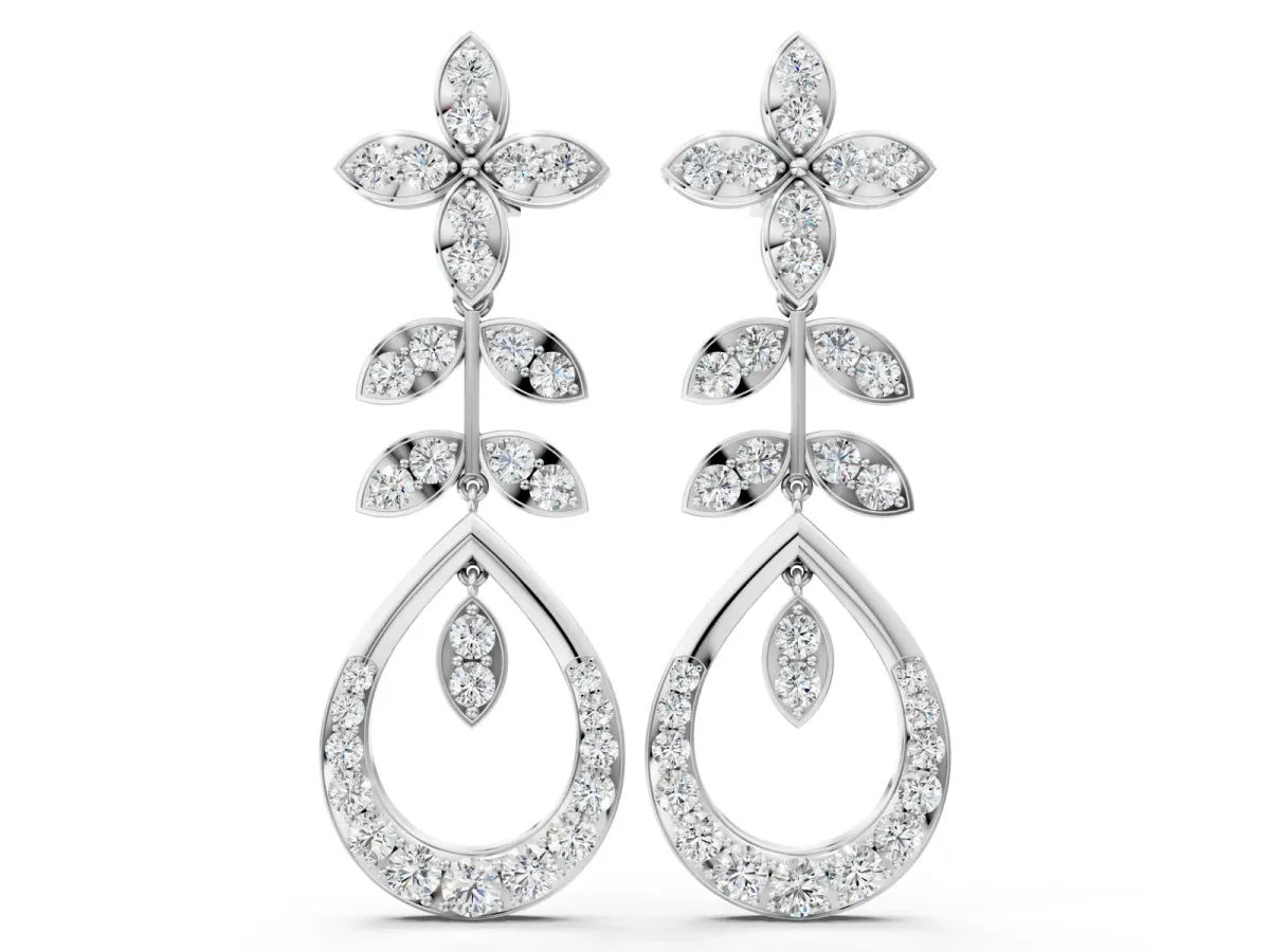 Marquise and Round Diamond Sparkling Dewdrop Drop Earrings Platinum