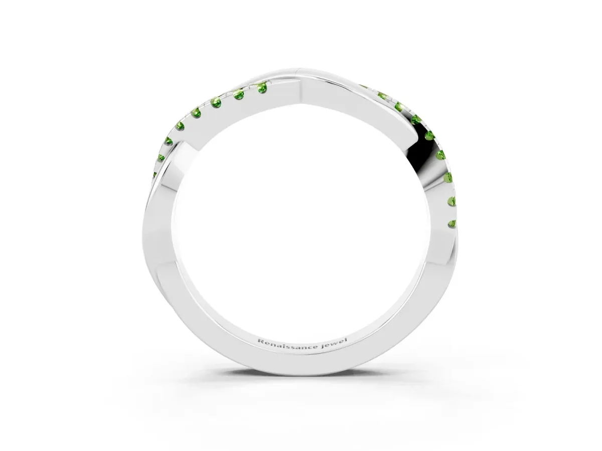 Round Peridot Twisted Infinity Band with Prong Setting White gold