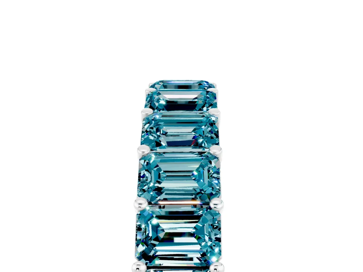 Emerald Cut Blue Topaz Eternity Band with Shared Prong Setting Platinum