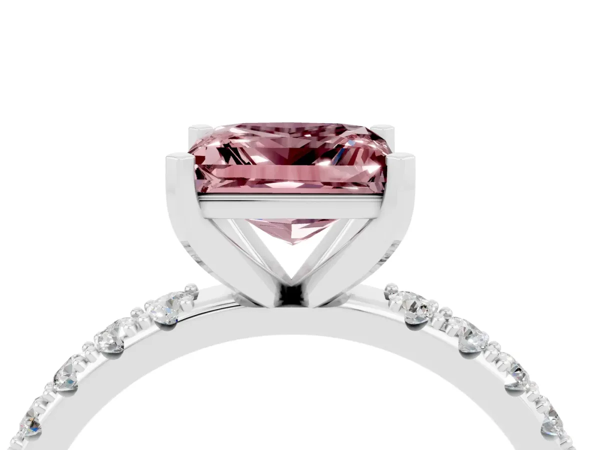 Princess Cut Morganite Solitaire Pavé Band with Four-Prong Setting Platinum