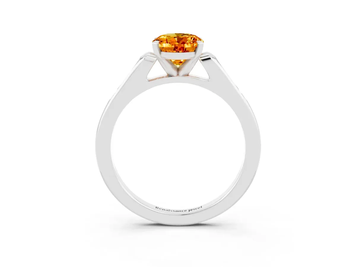 Oval Cut Citrine Solitaire Ring with Channel Set Round Band and Prong Setting Silver