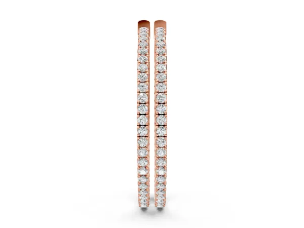 Round Cut Pave Diamond Hoop Earrings with Prong Setting Rose gold
