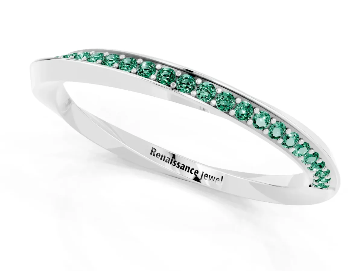 Pavé Round Green Sapphire Twist Band White gold