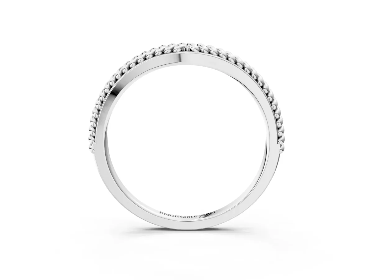 Braided Milgrain White Gold Contour Band Silver