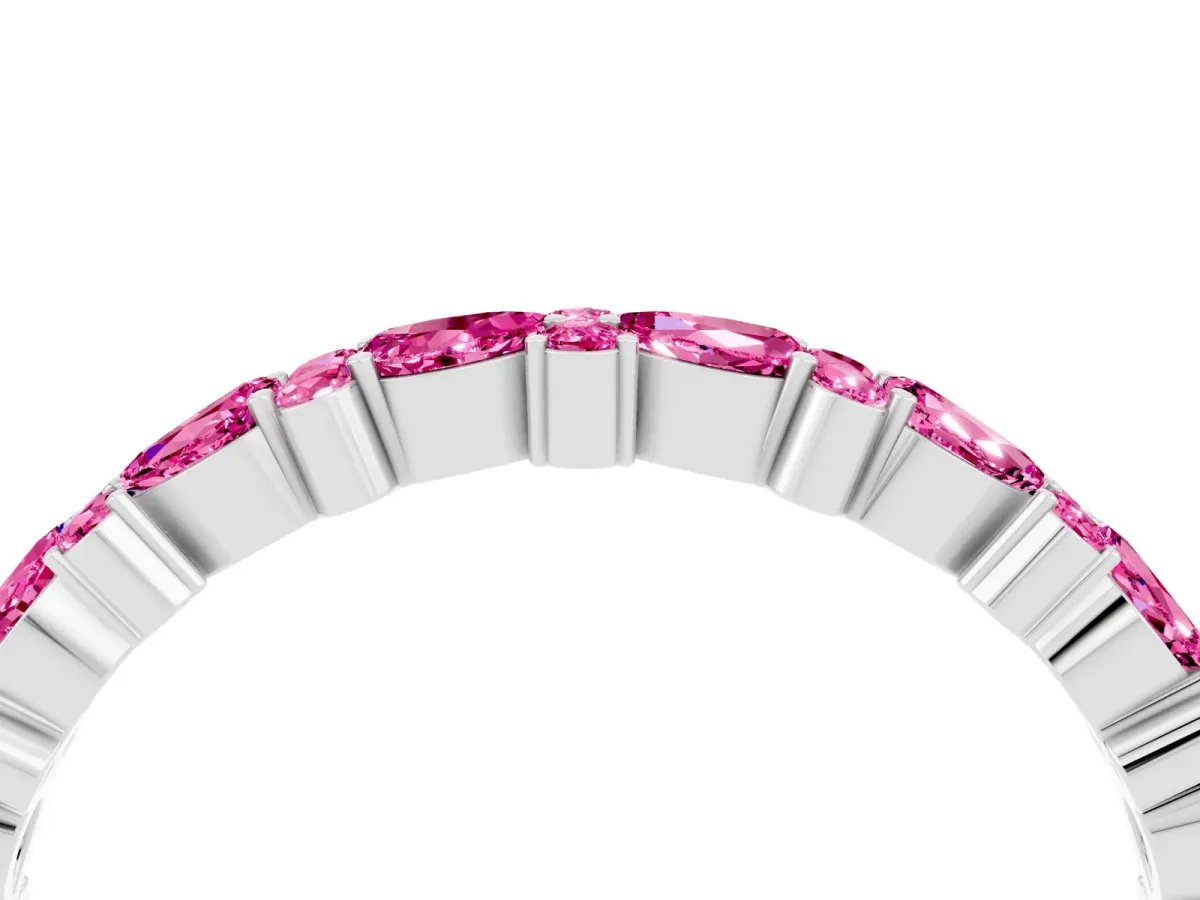 Pear and Round Pink Sapphire Wedding Band Silver