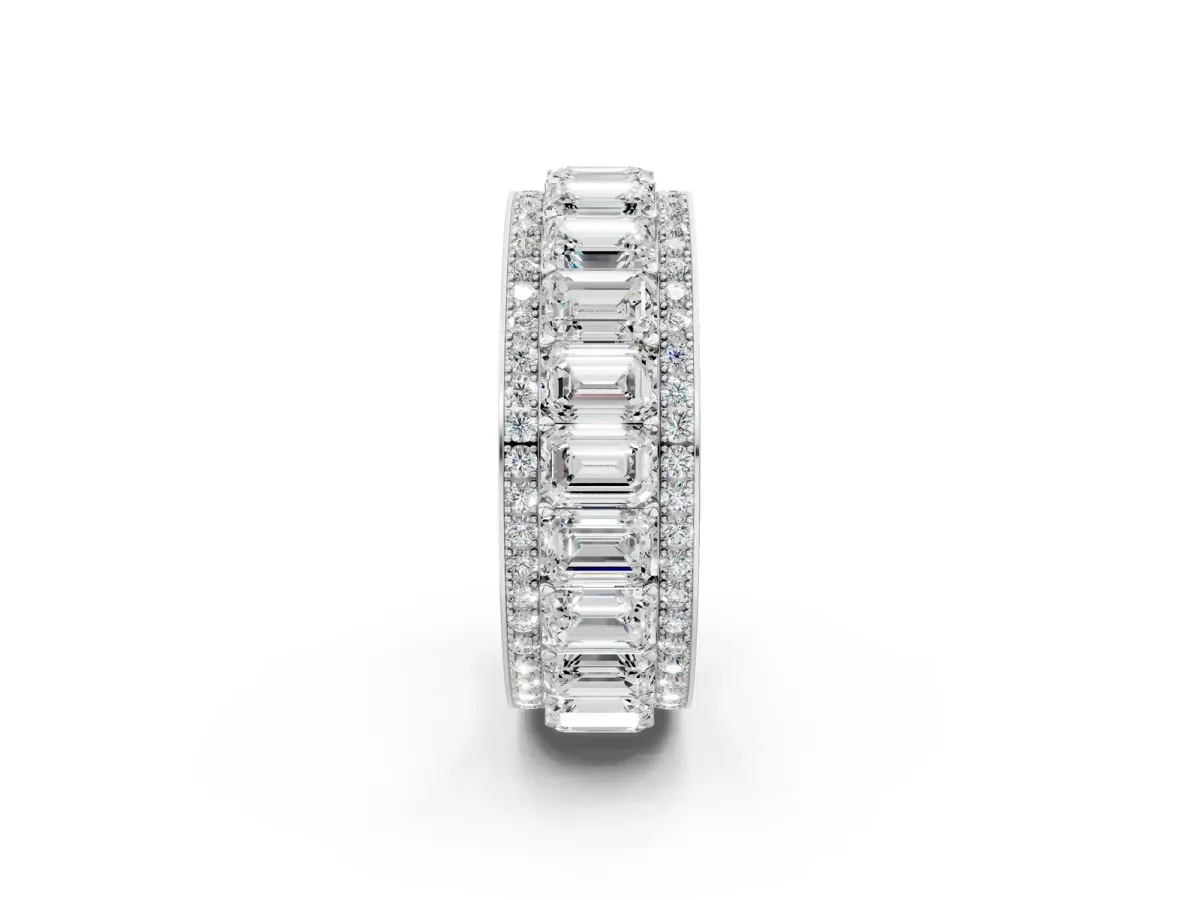 Emerald Cut and Round Diamond Multi-Row Mens Band Silver