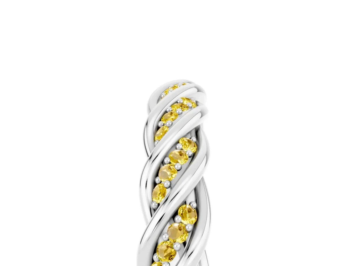 Twisted Pavé Round Yellow Sapphire Eternity Band with Shared Prong Setting White gold