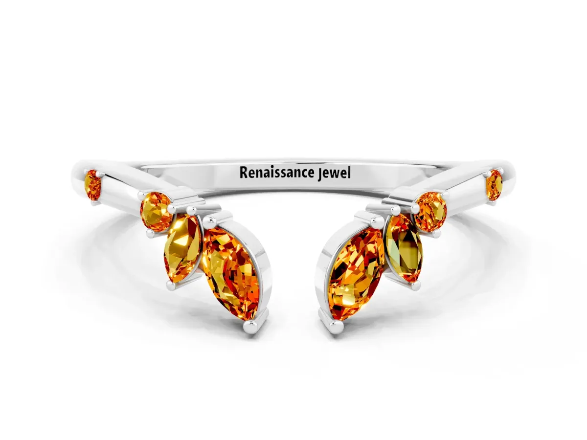 Open Marquise Cluster Citrine Band with Prong Setting Silver