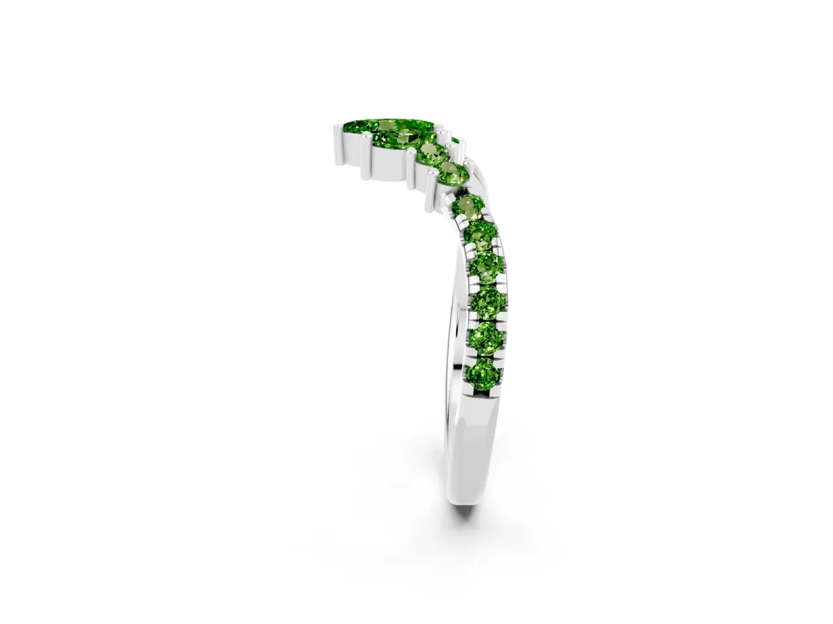 Chevron Marquise and Round Peridot Open Band with Prong Setting Platinum