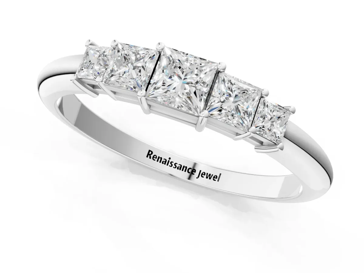 Princess Cut Five-Stone Prong Set Diamond Band Platinum
