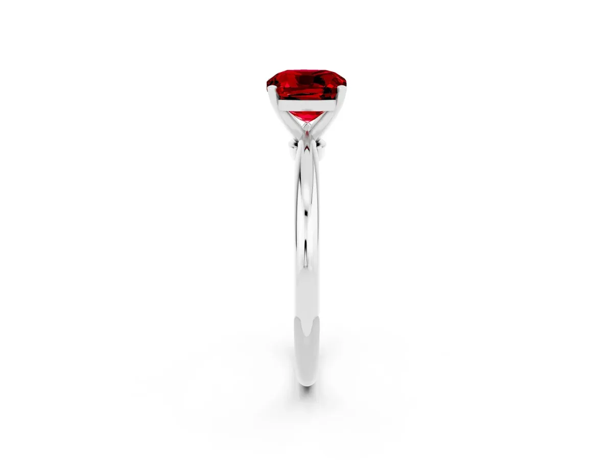 Cushion Cut Ruby Solitaire Ring with Six-Prong Setting and Classic Band Silver